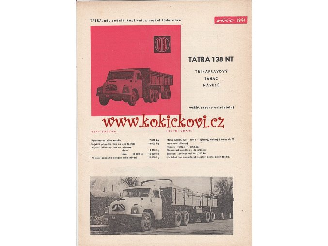 Tatra 138 NT třínápravový tahač návěsů - 1961 - prospekt