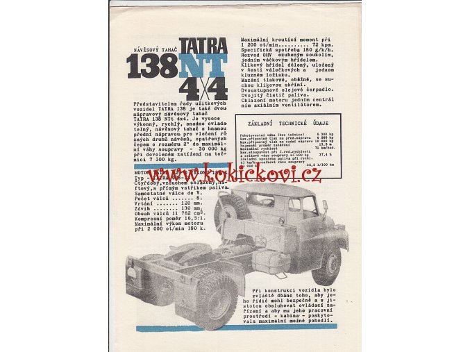 Tatra 138 návěsový tahač - NT 4 x 4 - 1961 - prospekt