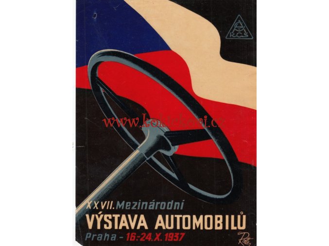 REKLAMNÍ PLAKÁTEK - Výstava Automobilů r.1937 - ATELIER ROTTER - ROZMĚRY 14,5 x 20 cm - AUTOKLUB RČS