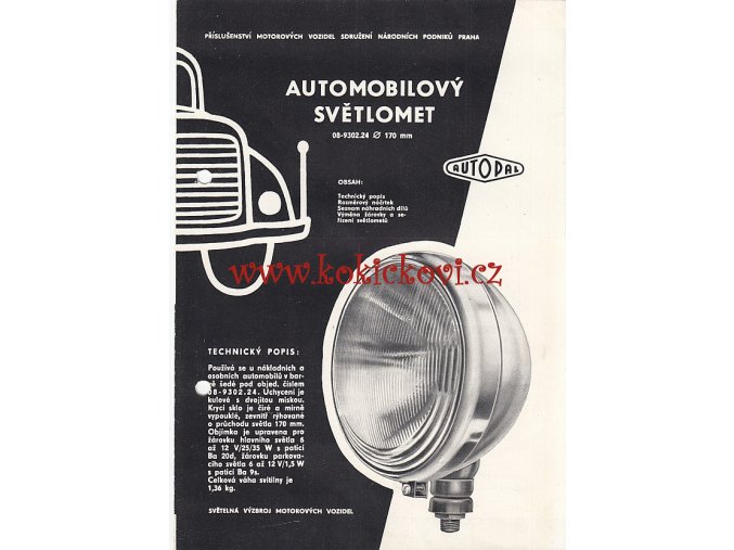 PROSPEKT AUTOMOBILOVÝ SVĚTLOMET -PRŮMĚR 170MM- AUTOPAL A5 - 4 STRANY