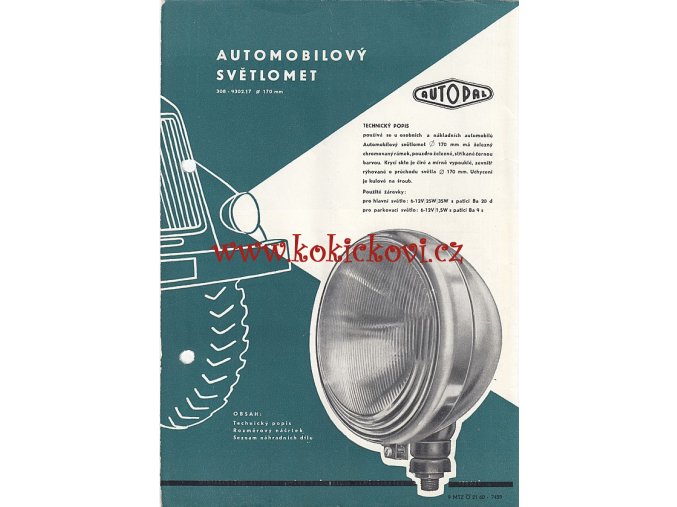 PROSPEKT AUTOMOBILOVÝ SVĚTLOMET PRŮMĚR 170MM - AUTOPAL A5 - 2 STRANY - DROBNĚ POMAČKÁNO