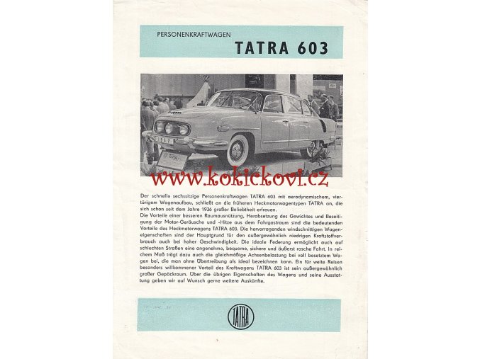 Tatra 603 - prospekt - Motokov - reklamní prospekt a5 - 1 list - německy