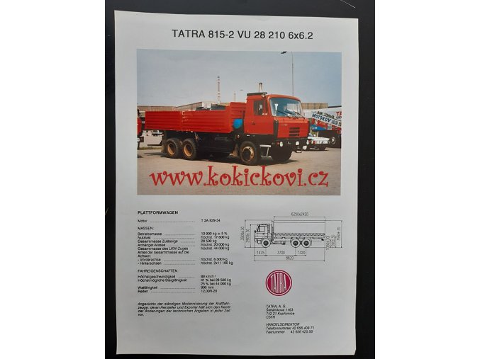 Tatra 815 -2 VU 28 210 6*6.2- prospekt- A4 - 1 list - NJ (2 strany)