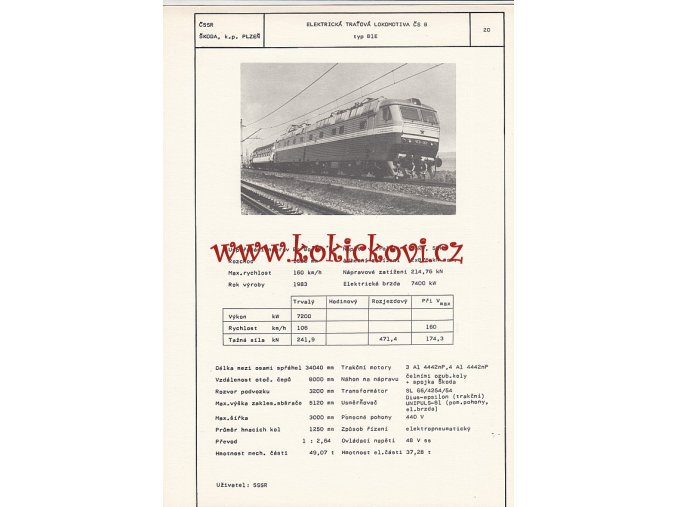 ELEKTRICKÁ RYCHLÍKOVÁ LOKOMOTIVA TYP 81E)  - ČSSR ŠKODA PLZEŇ - TYPOVÝ LIST