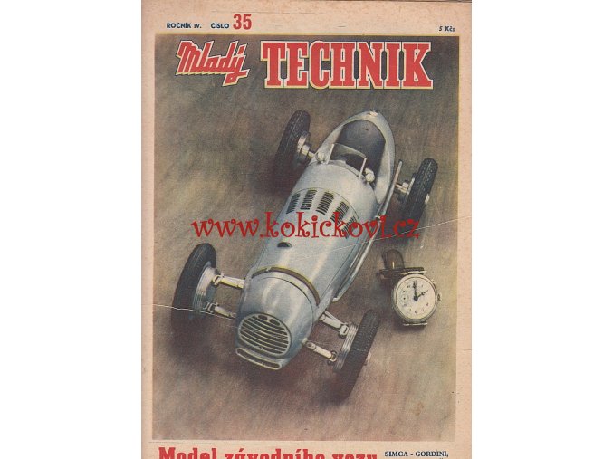 MODEL ZÁVODNÍHO VOZU SIMCA GORDINI - TITULNÍ OBÁLKA - 1 ČÍSLO ČASOPISU ROK 1950