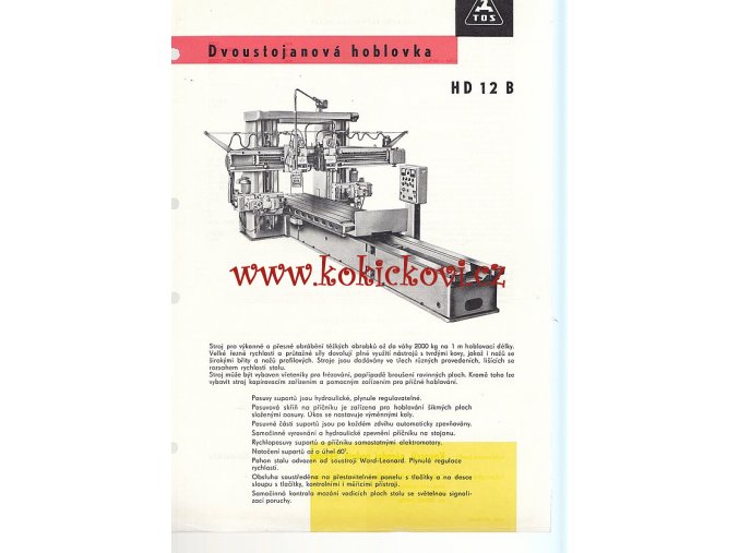 DVOUSTOJANOVÁ HOBLOVKA HD 12 B - KOVOSVIT SEZIMOVO ÚSTÍ, ZÁVOD HOLOBKOV - REKLAMNÍ PROSPEKT A4 - 1 LIST, 2 STRANY - 1962