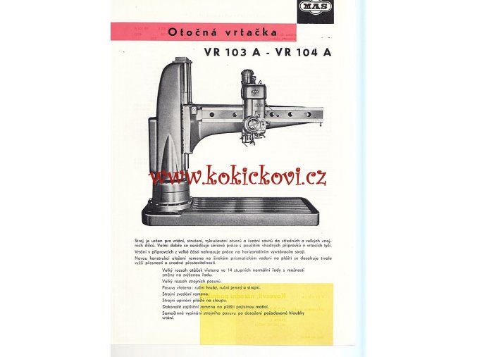 OTOČNÁ VRTAČKA VR 103 A - VR 104 A - KOVOSVIT SEZIMOVO ÚSTÍ - REKLAMNÍ PROSPEKT A4 - 1 LIST, 2 STRANY - 1962