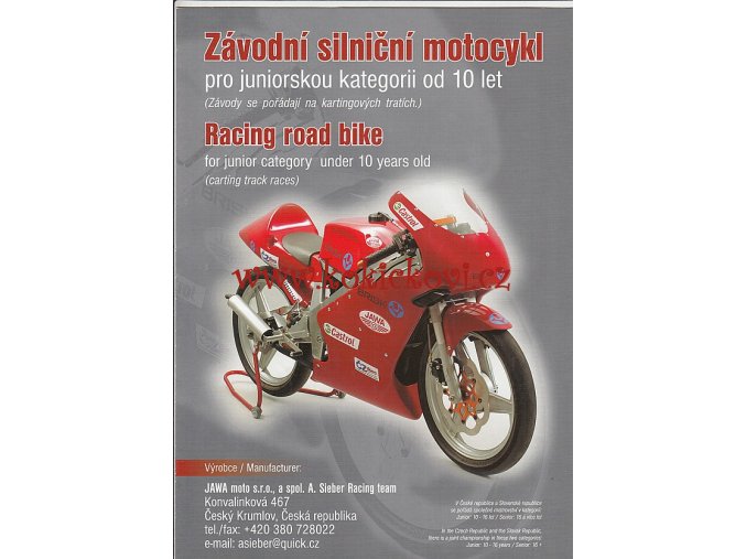 JAWA ZÁVODNÍ SILNIČNÍ MOTOCYKL - RACING ROAD BIKE - PROSPEKT - A4 - 6 STRAN - 2002