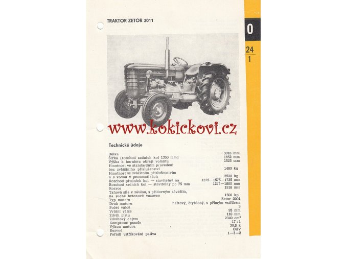 TRAKTOR ZETOR 3011 - KATALOGOVÝ LIST - 3 STRANY A5 - 1967