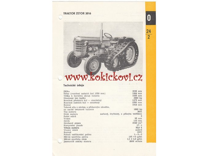 TRAKTOR ZETOR 3016 - KATALOGOVÝ LIST - 3 STRANY A5 - 1967