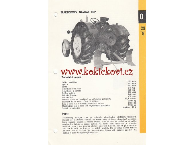 TRAKTOROVÝ NAVIJÁK TNP - KATALOGOVÝ LIST - 1 LIST  - 2 STRANY A5 - 1967