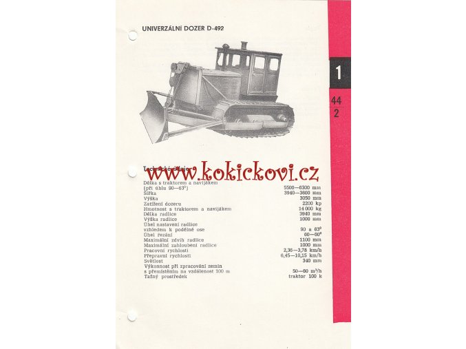 UNIVERZÁLNÍ DOZER D 492 - KATALOGOVÝ LIST - 1 LIST - 2 STRANY A5 - 1967