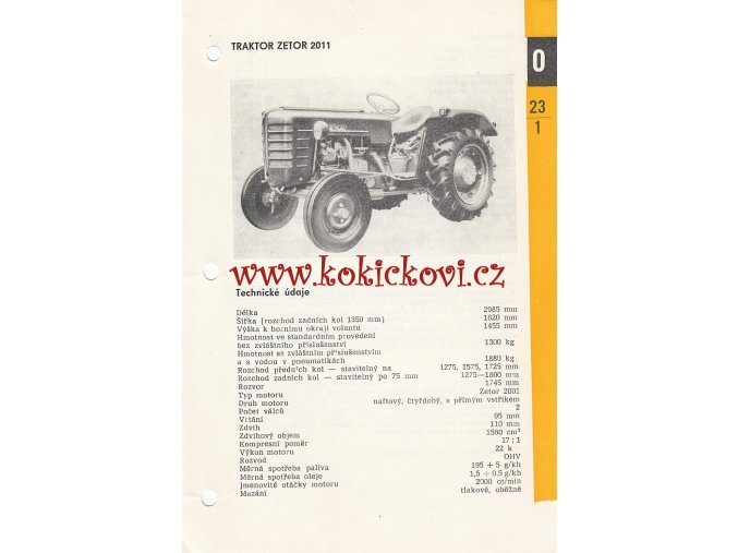 TRAKTOR ZETOR 2011 - KATALOGOVÝ LIST - 1 LIST  - 2 STRANY A5 - 1967