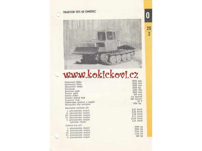 TRAKTOR TDT -55 ONĚŽEC - KATALOGOVÝ LIST - 1 LIST  - 2 STRANY A5 - 1967