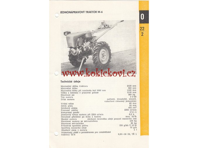 JEDNONÁPRAVOVÝ TRAKTOR M - 6 - KATALOGOVÝ LIST - 1 LIST  - 2 STRANY A5 - 1967