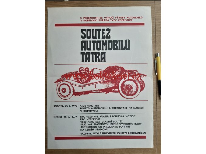 SOUTĚŽ AUTOMOBILŮ TATRA - 80. VÝROČÍ VÝROBY V KOPŘIVNICI 1977 - PROPAGANČÍ PLAKÁT A3