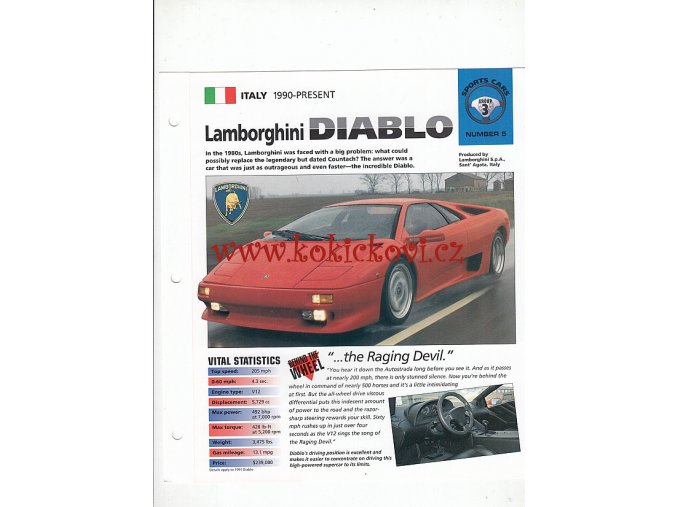 Lamborghini Diablo - reklamní prospekt technický list - 4 strany