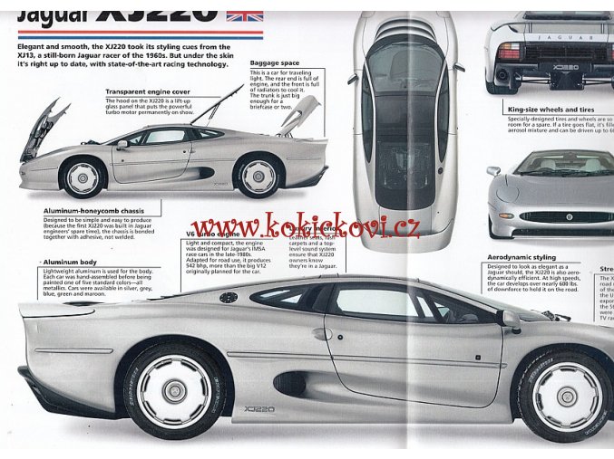 JAGUAR XJ220 - KATALOGOVÝ LIST - 4 STRANY - ANGLICKY - ROZMĚRY  21*24 CM