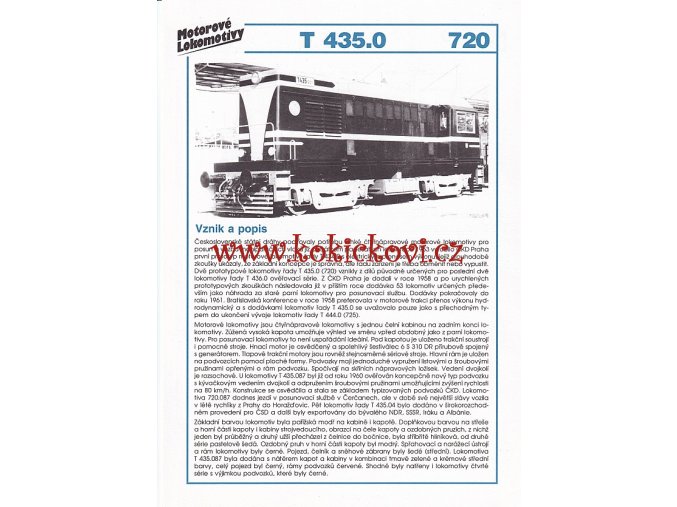 MOTOROVÁ LOKOMOTIVA - T 435.0 - REKLAMNÍ PROSPEKT - A4 - 2 STRANY