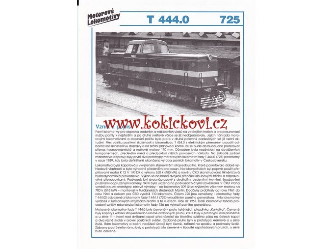MOTOROVÁ LOKOMOTIVA - T 444.0 - REKLAMNÍ PROSPEKT - A4 - 2 STRANY