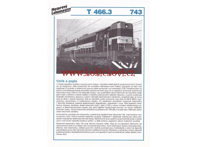 MOTOROVÁ LOKOMOTIVA - T 466.3 - REKLAMNÍ PROSPEKT - A4 - 2 STRANY