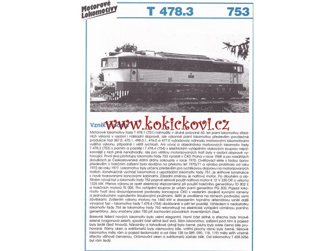 MOTOROVÁ LOKOMOTIVA - T 478.3 - REKLAMNÍ PROSPEKT - A4 - 2 STRANY