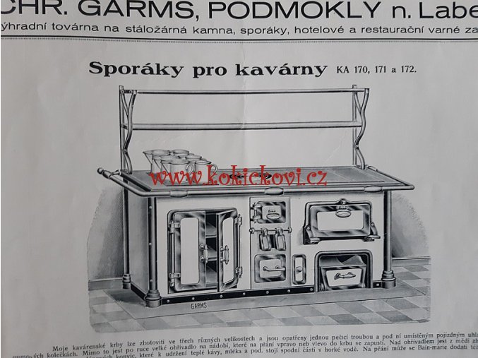 TOVÁRNA NA STÁLOŽÁRNÁ KAMNA PRO HOTELY, KAVÁRNY A RESTAURACE - KATALOG VÝROBKŮ 1928 - CHR. GARMS PODMOKLY NAD LABEM