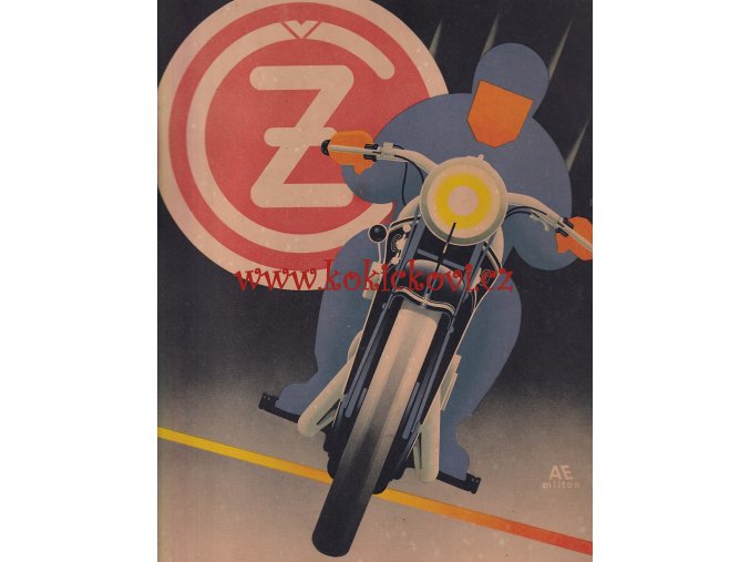 REKLAMNÍ PAPÍROVÁ CEDULE MOTOCYKL ZBROJOVKA STRAKONICE 193? -24*33cm