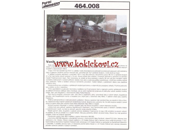 PARNÍ LOKOMOTIVA - 464.008 - REKLAMNÍ PROSPEKT - A4 - 2 STRANY