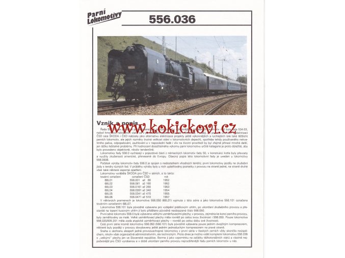 PARNÍ LOKOMOTIVA - 556.036 - REKLAMNÍ PROSPEKT - A4 - 2 STRANY