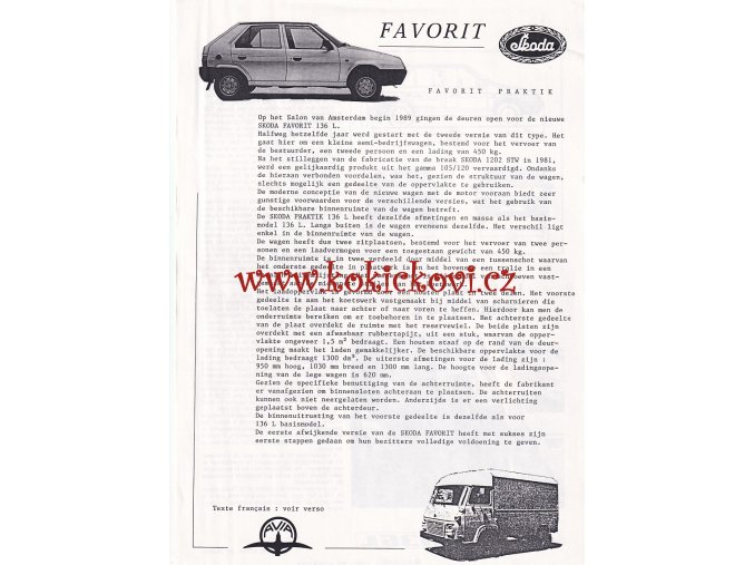 ŠKODA FAVORIT PRAKTIK - 1 LIST A4, 2 STRANY - ČB REKLAMNÍ LETÁK - XEROX NEBO ORIGINÁL?