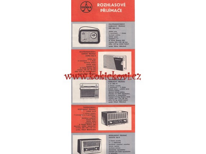 Prospekt rozhlasové přijímače Tesla Tranzistorové a rozhlasové přijímače, gramorádia a hudební skříně - DORIS 2702 B - MÍR 2800 - VIOLA - ALLEGRO