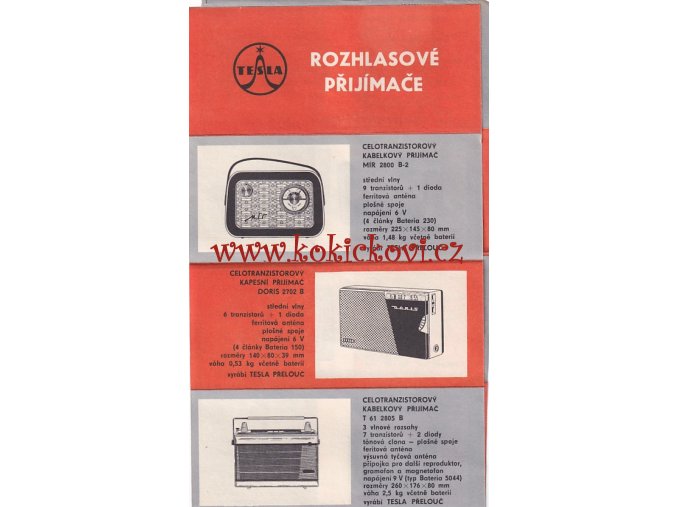 Prospekt rozhlasové přijímače Tesla Tranzistorové a rozhlasové přijímače, gramorádia a hudební skříně - DORIS 2702 B - MÍR 2800 - VIOLA - ALLEGRO