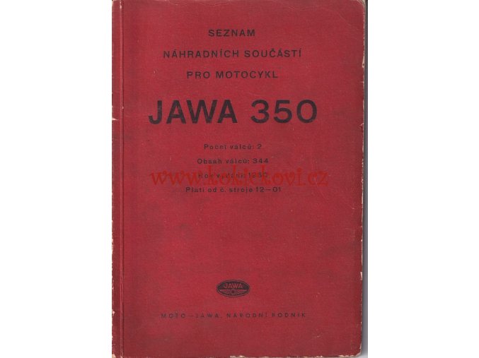 JAWA 350 typ 12 - pérák, dříve Ogar - 1950 - seznam náhradních součástí