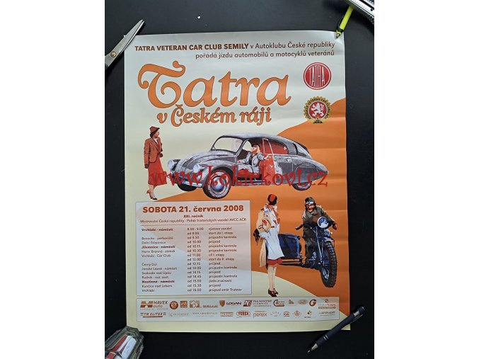 TATRA V ČESKÉ RÁJI - REKLAMNÍ PLAKÁT 2008 - 62*46 CM - DROBNĚ POMAČKÁNO - TATRA 97 A MOTOCYKL PRAGA BD 500