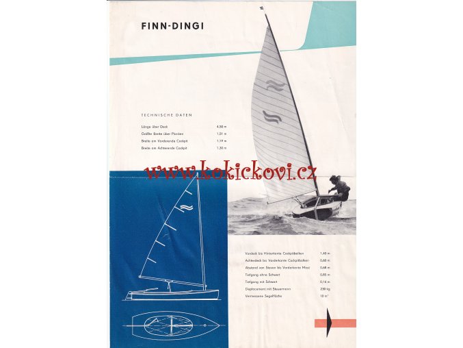 Finn dingi - reklamní prospekt A4 - 1960 - mužská jednoruční jachtařská olympijská třída s katamaránem - DDR KULTURWAREN