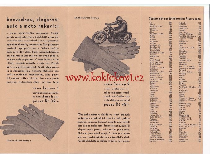 AUTO - MOTO RUKAVICE - REKLAMNÍ PROSPEKT - 1 LIST A4 - SLOŽENO