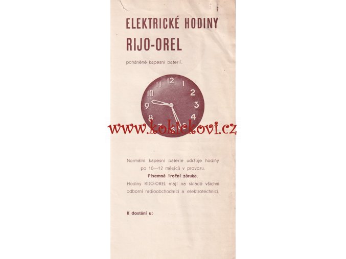 ELEKTRICKÉ HODINY RIJO - OREL - REKLAMNÍ PROSPEKT - REKLAMNÉ PROSPEKT - 4 STRANY (20.-30.LÉTA)