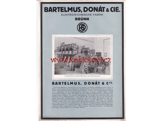 BARTELMUS DONÁT A SPOL BRNO - REKLAMNÍ PROSPEKT VYBAVENÍ ELEKTRÁRNY JINDŘÍCHŮV HRADEC - A4 - JARNÍ VELETRH 1925 - 2 STRANY - NĚMECKY