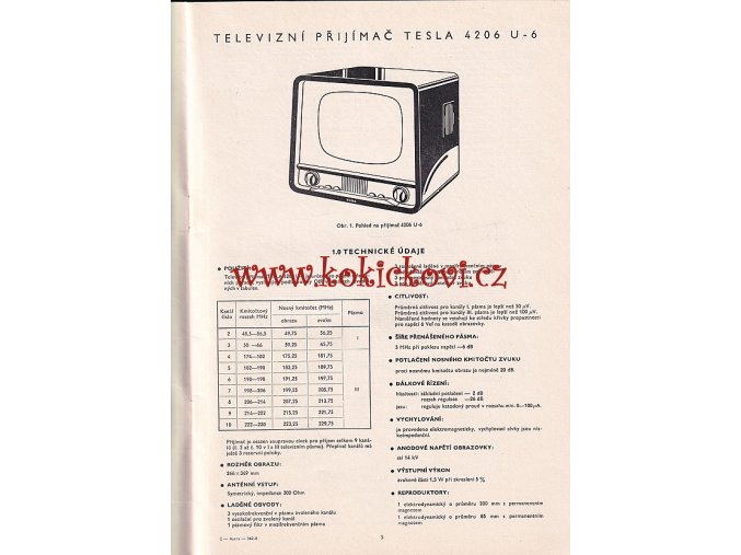 TELEVIZNÍ PŘIJÍMAČ TESLA 4206 U - TECHNICKÝ POPIS PŘÍSTROJE - A4 CCA