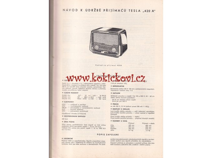 TESLA 420 A  - NÁVOD K ÚDRŽBĚ PŘIJÍMAČŮ - A4