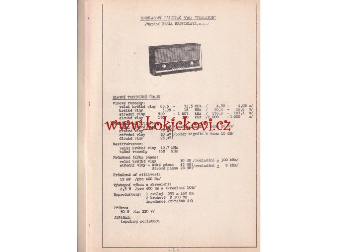 TESLA TESLATON 536 A - PŘEDBĚŽNÁ DOKUMENTACE - A4 -14 STRAN