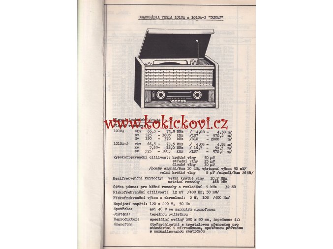 GRAMORÁDIO TESLA 1010A A 1010A-2 DUNAJ  - PŘEDBĚŽNÁ DOKUMENTACE - A4 -16 STRAN
