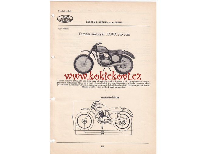 TERÉNNÍ MOTOCYKL JAWA 250 CCM - KATALOGOVÝ LIST A4