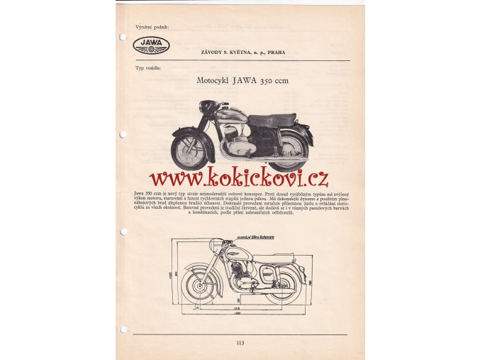 MOTOCYKL JAWA 350 CCM - KATALOGOVÝ LIST A4
