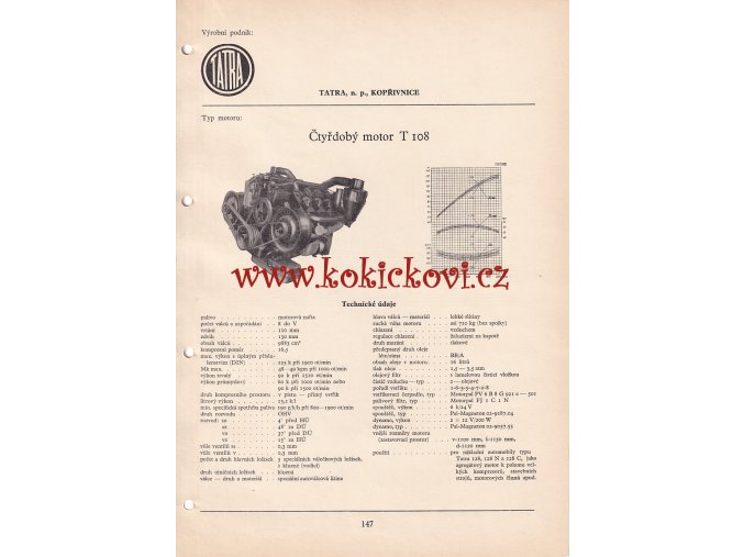ČTYŘDOBÝ MOTOR T 108 PRO TATRA  128 N,C - KATALOGOVÝ LIST - A4- 1 LIST