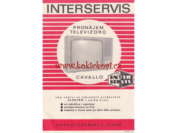 TELEVIZOR CAVALLO - INTERSERVIS - REKLAMNÍ PROSPEKT DOMÁCÍ POTŘEBY PLZEŇ A5 1 LIST 2 STRANY