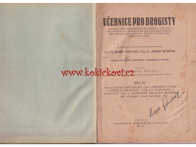 Učebnice pro drogisty IV. Novák, Josef & Schenk, Josef - 1925 - 364 str.
