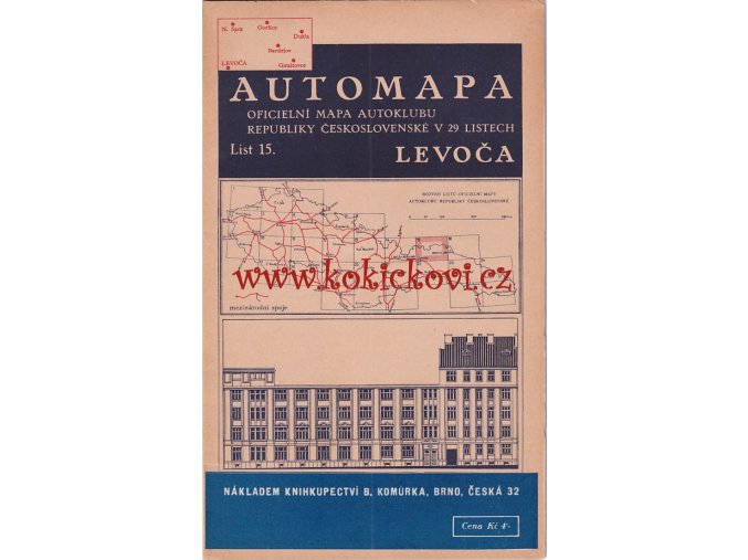 AUTOMAPA ČSR - LEVOČA - mapa Autoklubu republiky  Československé 1928 - doplněk vozu
