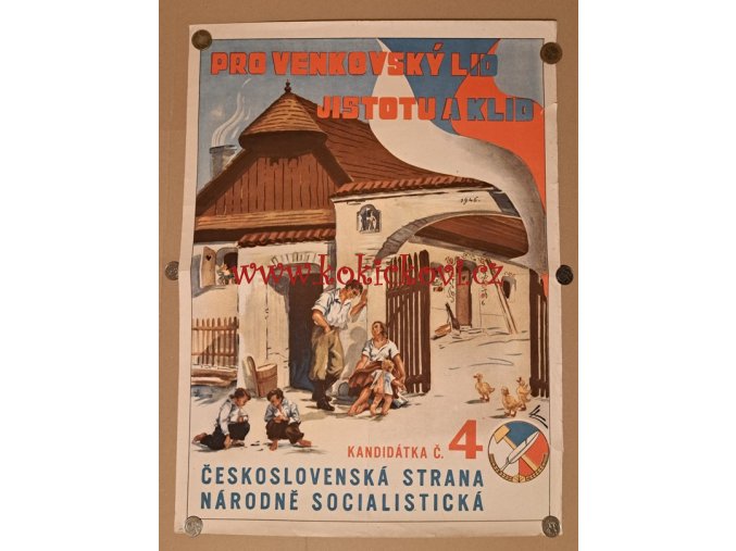REKLAMNÍ PLAKÁT NA POSLEDNÍ SVOBODNÉ VOLBY 1946 PŘED KOMUNISTICKÝM PUČEM - ČS. STRANA NÁRODNĚ SOCIALISTICKÁ - 47*63 CM